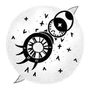 Astronaut falling in space with sun formed as a clock tattoo design idea