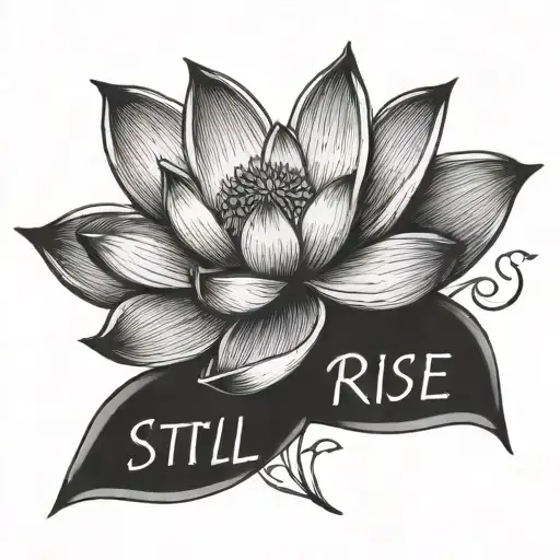 dainty lotus flower with words still I rise  tattoo design idea