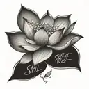 dainty lotus flower with words still I rise  tattoo design idea