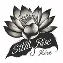 dainty lotus flower with words still I rise  tattoo design idea