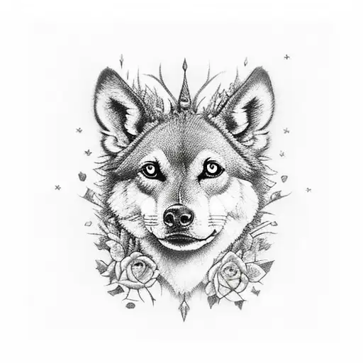 un alcon arriba con mirada fija abajo un chiwawa un uron y león con fondo de bosque siniestro  tattoo design idea