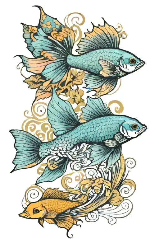 betta fish and parkeets tattoo design idea