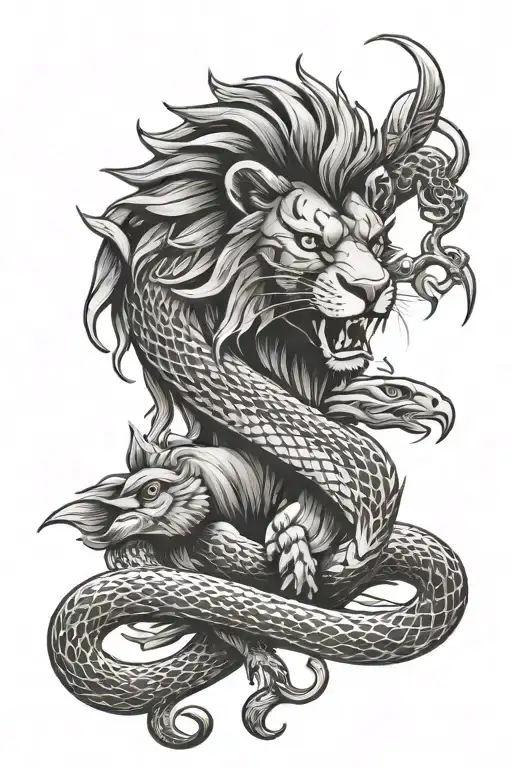 wand snake lion badger eagle tattoo design idea