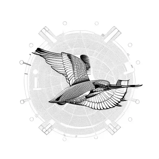 kingfisher flying upward in a circle with 5 heartbeats as the circle line tattoo design idea