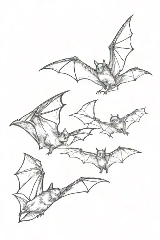 three bats flying in different positions, separated from each other and with great detail tattoo design idea