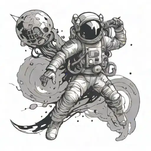 A person, upper half is an astronaut, lower half (50/50 split at the waist) is a tribesman tattoo design idea