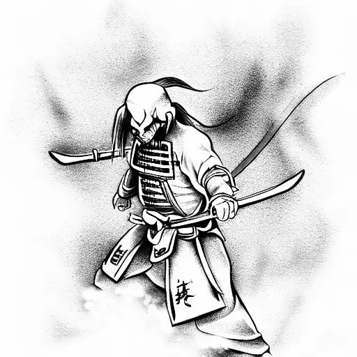 samurai kill demon tattoo design idea
