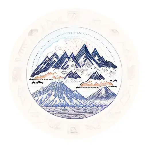 An Icelandic landscape with glaciers, geysers, and volcanic peaks, framed by a border of intricate runes and symbols, reflecting your memorable hiking expedition in the Icelandic wilderness tattoo design idea