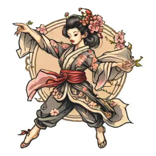 cherry blossom dancer tattoo design idea