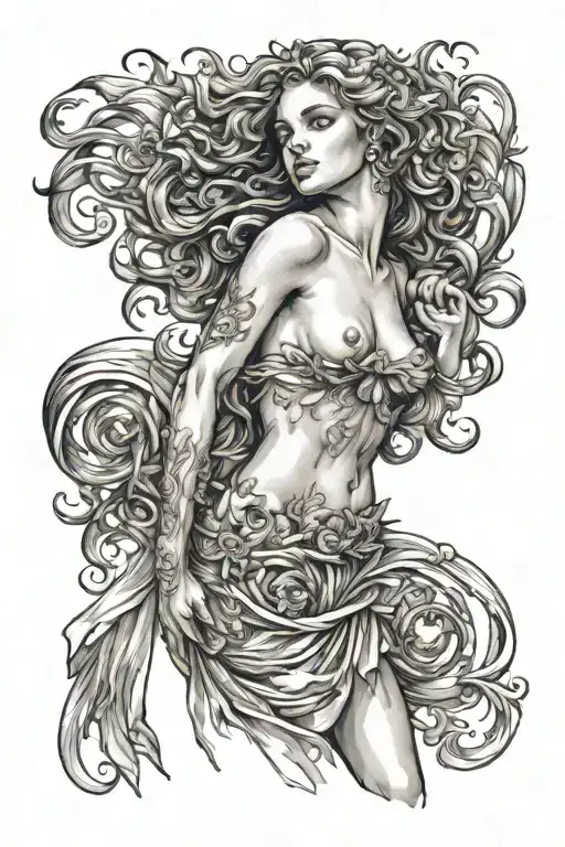full body Aphrodite realistic sexy girl looking forward tattoo design idea