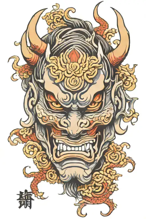 oni demon mask tattoo design idea