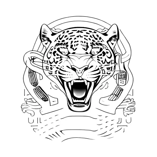 jaguar panther half head black and white tattoo design idea