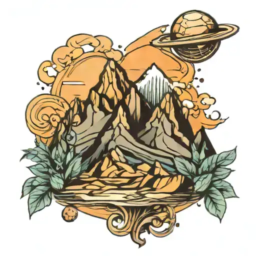 mountains, potatoes, bluegrass, desert, city skyline tattoo design idea