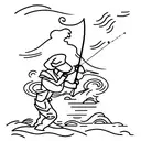 A silhouette of a fisherman casting a line into a tranquil lake at sunset tattoo design idea