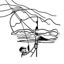 A silhouette of a fisherman casting a line into a tranquil lake at sunset tattoo design idea