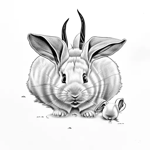 dwarf white rabbit and a brown dog with perky ears tattoo design idea
