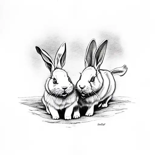 dwarf white rabbit next to a brown Australian Shepard dog tattoo design idea