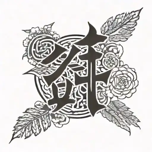 A tattoo incorporating the Japanese kanji for 'family' surrounded by symbols of freedom, reflecting the client's love for Japan, family, and freedom tattoo design idea