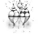 happy birthday balloons with a day of birth date plaque tattoo design idea