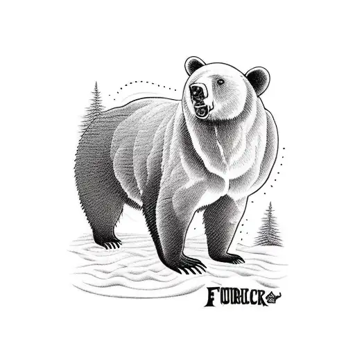 a black bear stood on all fours with two cubs tattoo design idea