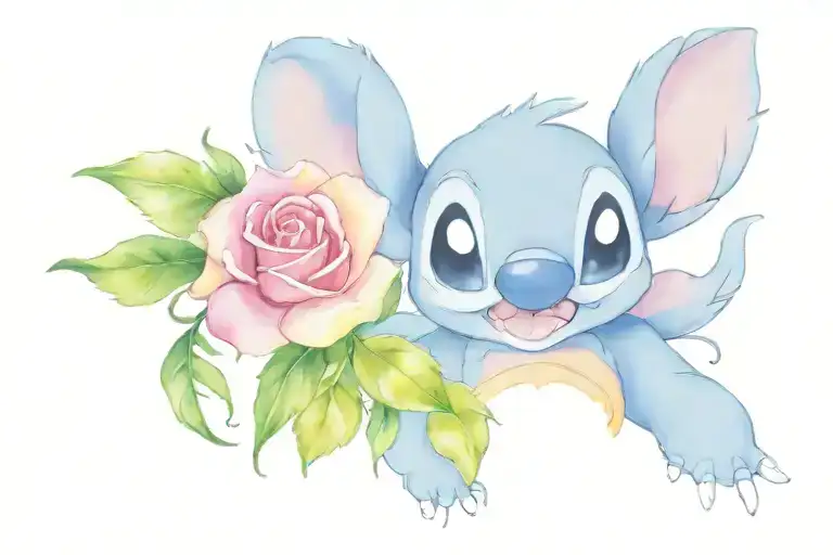 stitch Disney and roses tattoo design idea