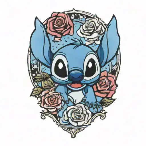 stitch Disney and roses tattoo design idea