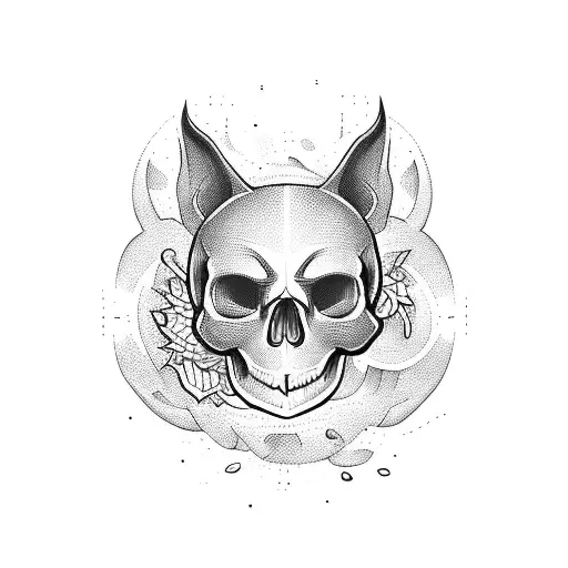 skull and cat tattoo design idea