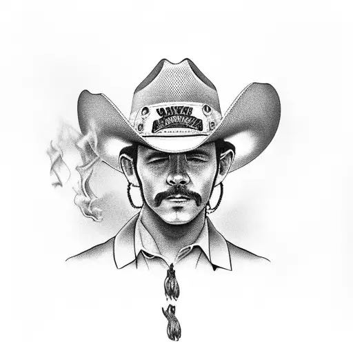 jack daniels with marlbro cigarette with cowboy hat tattoo design idea