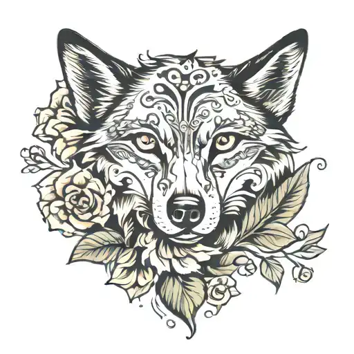 flower semicolon wolf tattoo design idea