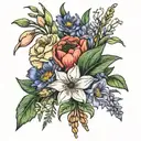 bouquet of honeysuckle flower, poppy flower, gladiolas and aster flower 🌸 tattoo design idea