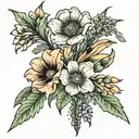 bouquet of honeysuckle flower, poppy flower, gladiolas and aster flower 🌸 tattoo design idea