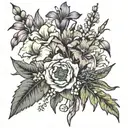 bouquet of honeysuckle flower, poppy flower, gladiolas and aster flower 🌸 tattoo design idea