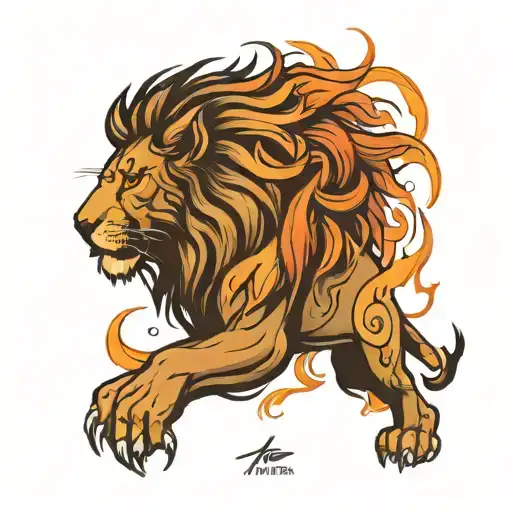 lion and fire tattoo design idea