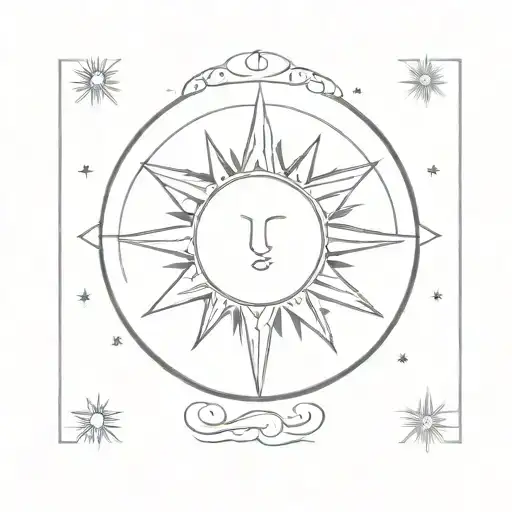 fine line tarot cards sun & moon tattoo design idea