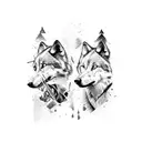 white and black wolf attacking each other tattoo design idea