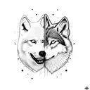 white and black wolf attacking each other tattoo design idea