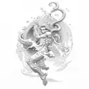 Neptune with wave tattoo design idea