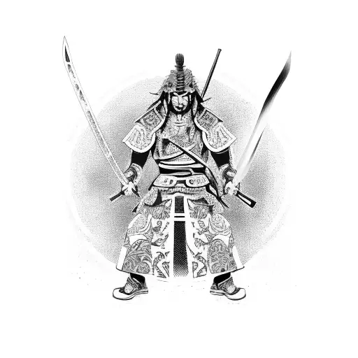 samurai con espada flameante tattoo design idea