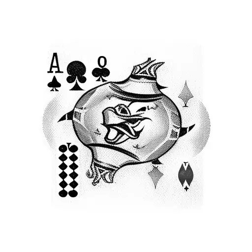 A casino chip with the Manchester United logo surrounded by football-themed playing cards tattoo design idea