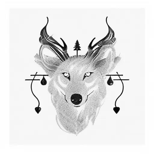A whiskey sour cocktail glass with a silhouette of a deer and a wolf inside tattoo design idea