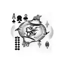 A casino chip with the Manchester United logo surrounded by football-themed playing cards tattoo design idea