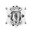 A casino chip with the Manchester United logo surrounded by football-themed playing cards tattoo design idea