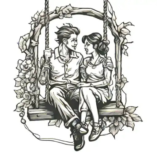 couple on swing tattoo design idea