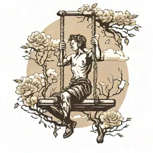person standing on swing tattoo design idea