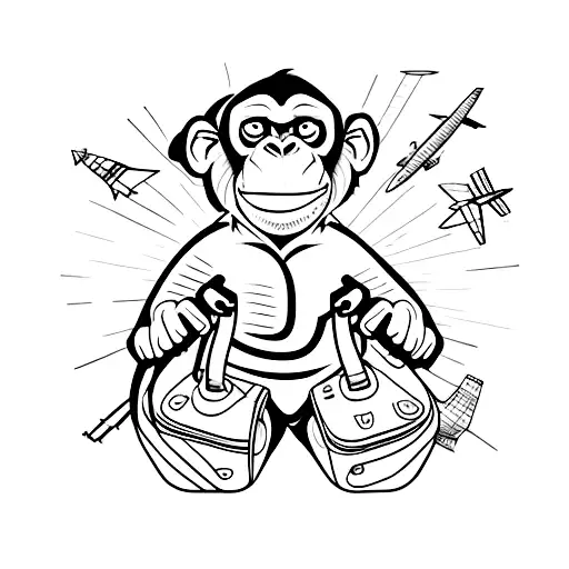 realist chimpanzee taking the plane tattoo design idea