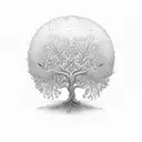 Apple tree with roots. I need to see the apples. also with 3 little birds flying around the tree tattoo design idea