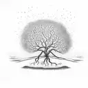 Apple tree with roots. I need to see the apples. also with 3 little birds flying around the tree tattoo design idea