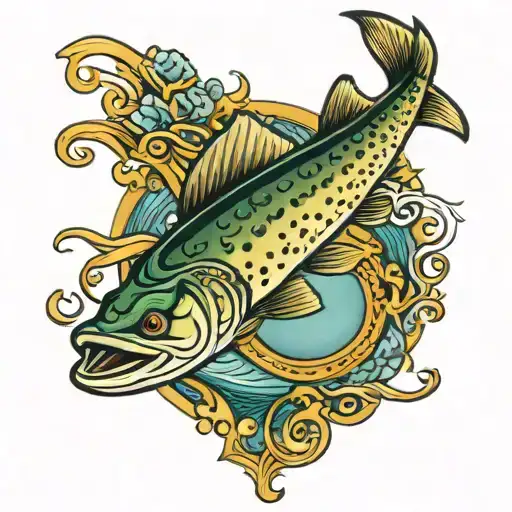 northern pike fish swimming tattoo design idea