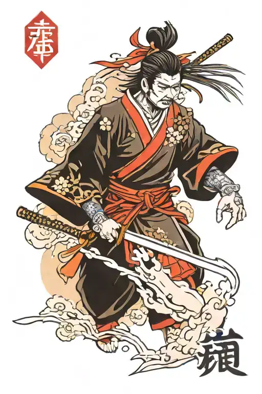samurai standing karma symbol tattoo design idea