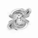 Infinity loop with feather & initials 'RCK' & date '12/31/22' tattoo design idea